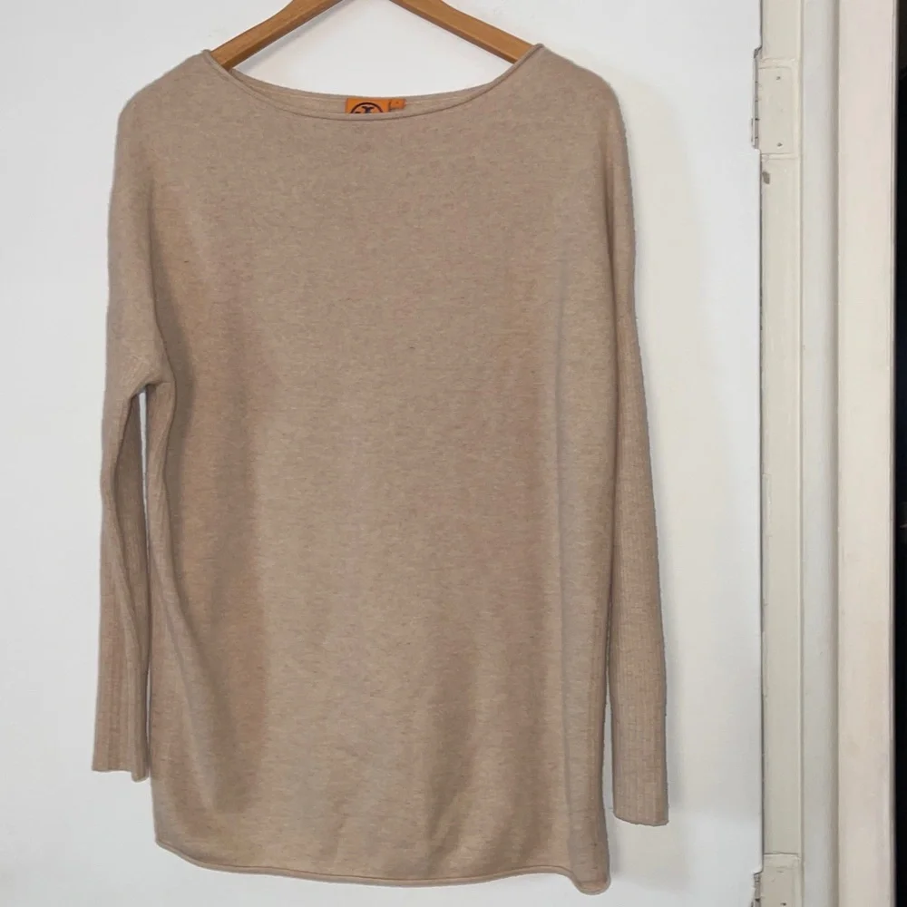 Tory Burch tan ribbed dolman sleeve tunic cashmere sweater small